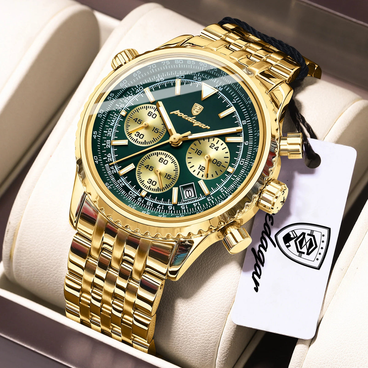 POEDAGAR luxury men’s watches Date chronograph in stainless steel Sport men’s watch, water-resistant, luminous Quartz military-style men’s watch