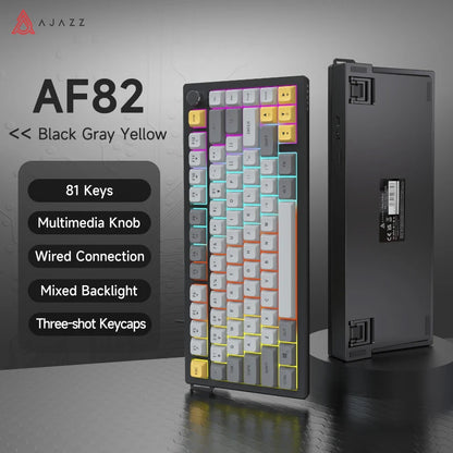 AJAZZ AF82 Office Low-Profile-Tastatur RGB kabelgebundene/kabellose Gaming-Tastatur 75%-Layout 82 Tasten 4000mAh Akku für Win/Mac