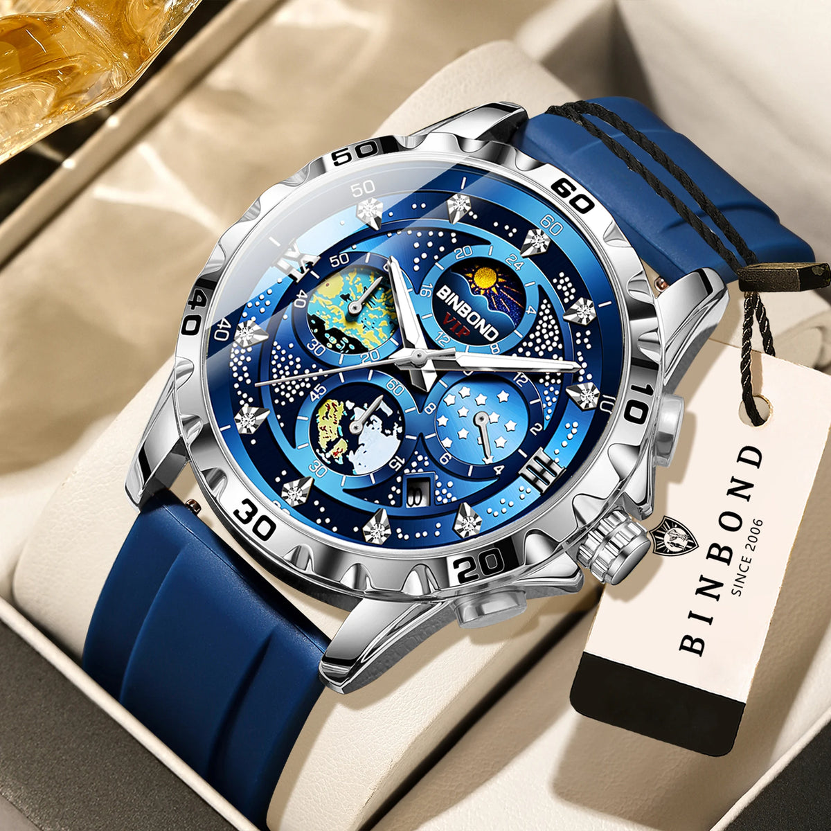 Relojes de cuarzo de lujo BINBOND para hombre, luminiscentes, resistentes al agua, cronógrafo con fecha automática, estilo ejecutivo, deportivo y casual
