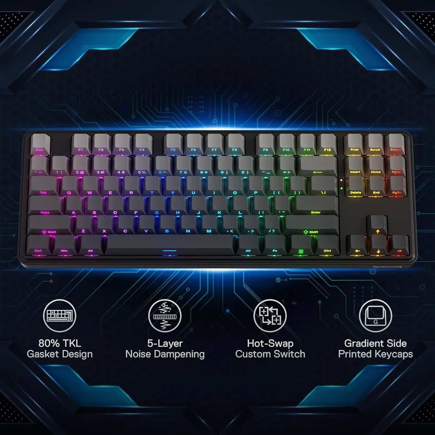 Redragon K707 PRO GB 80% Gasket RGB Gaming 3-Modes Wireless TKL Mechanical Hot-Swap Noise Dampening Keyboard, Mint Mambo Switch