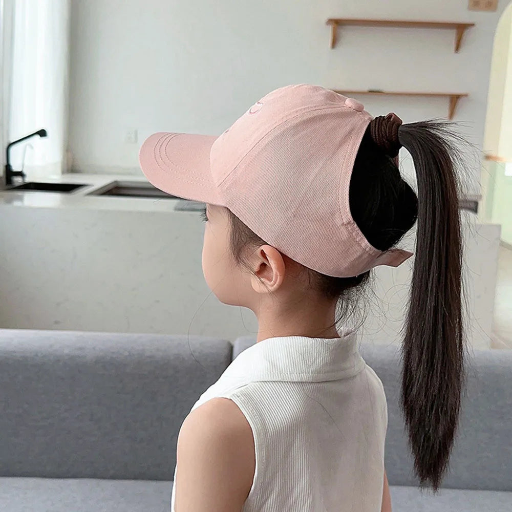Bows Children Baseball Caps Hollow Empty Top High Ponytail Caps Adjustable Kids summer Sun Hats Boys Girls Hip hop Baseball Hat