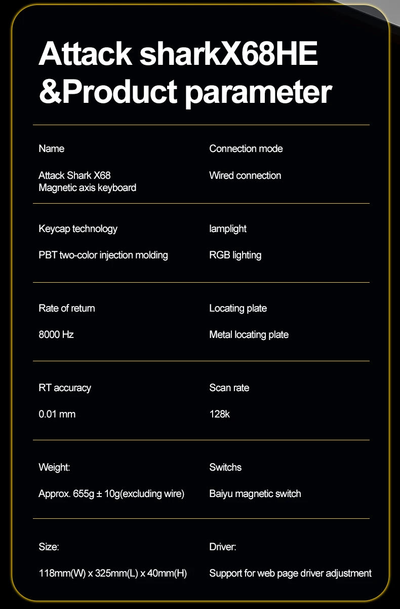 ATTACK SHARK X68HE Magnetic Mechanical Keyboard, 8000Hz Rapid Trigger Gaming Keyboard with Hall Effect Magnetic Switches, SOCD, 0.01mm RT, Wired RGB Keyboard