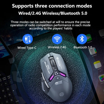 Inphic IN9PRO Wireless Gaming Mouse 26000 DPI Tri-Mode RGB Gaming Mouse, PAW3395 Sensor, Bluetooth 5.0, 2.4G & Wired, 8K Polling Rate Compatible