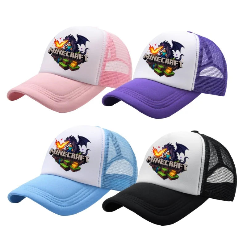 Minecraft Baseball Caps MC Pixel Game Character Print Peaked Adjustable Cartoon Sun Hat Summer Outdoor Mesh Casual Caps Gifts