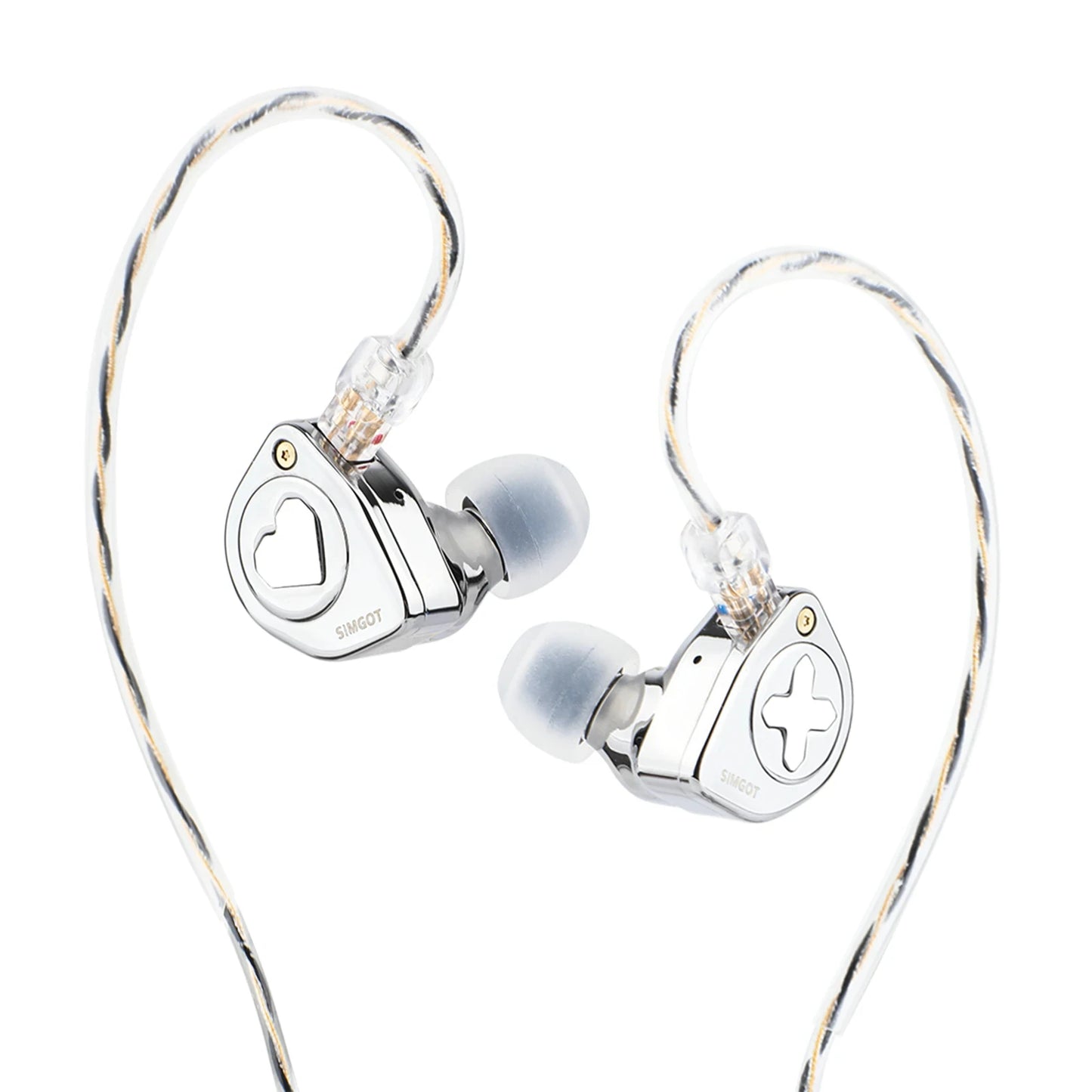 SIMGOT EW300 HiFi Hybrid IEM Earphones 1DD+1Planar+1PZT Driver Wired Earbuds with Detachable Nozzles Silver-Plated OFC Cable for Music