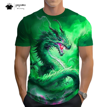 Pánská trička s motivem draka, tričko s krátkým rukávem, módní streetwear, tričko s kulatým výstřihem, trendové zvířecí motivy, 3D tisk, volný střih, univerzální pánské oblečení