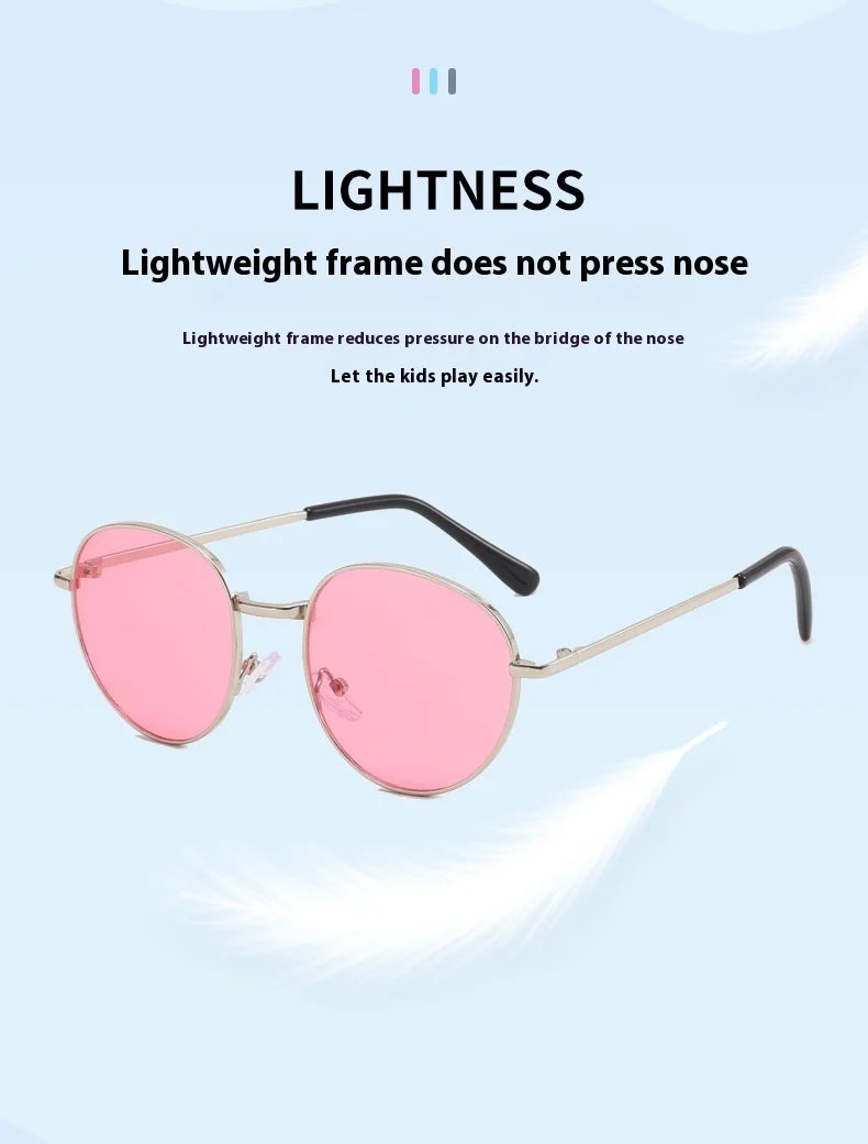 2025 New Straight Metal Sunglasses Boys And Girls, Small Oval Children's Glasses For Babies
