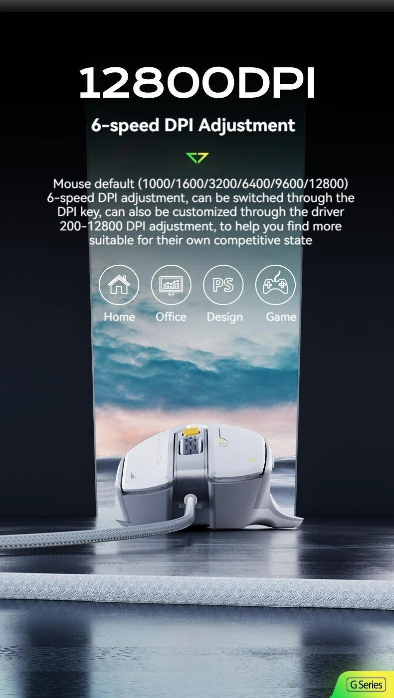 Inphic Pg1 Wired Gaming Mouse, RGB Light Emitting, Macro Programming, 12800 DPI, 6 Keys, Computer Mouse, 1000Hz Polling Rate