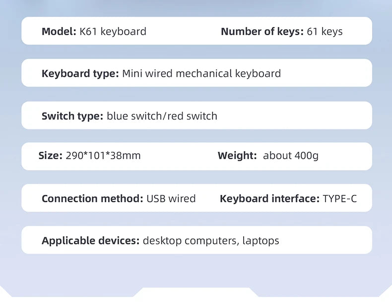 Teclado mecânico gaming com fios APAYADO K61 60% Mini Phantom RGB, 61 teclas, switches vermelhos/azuis, ergonómico, portátil para PC/portátil