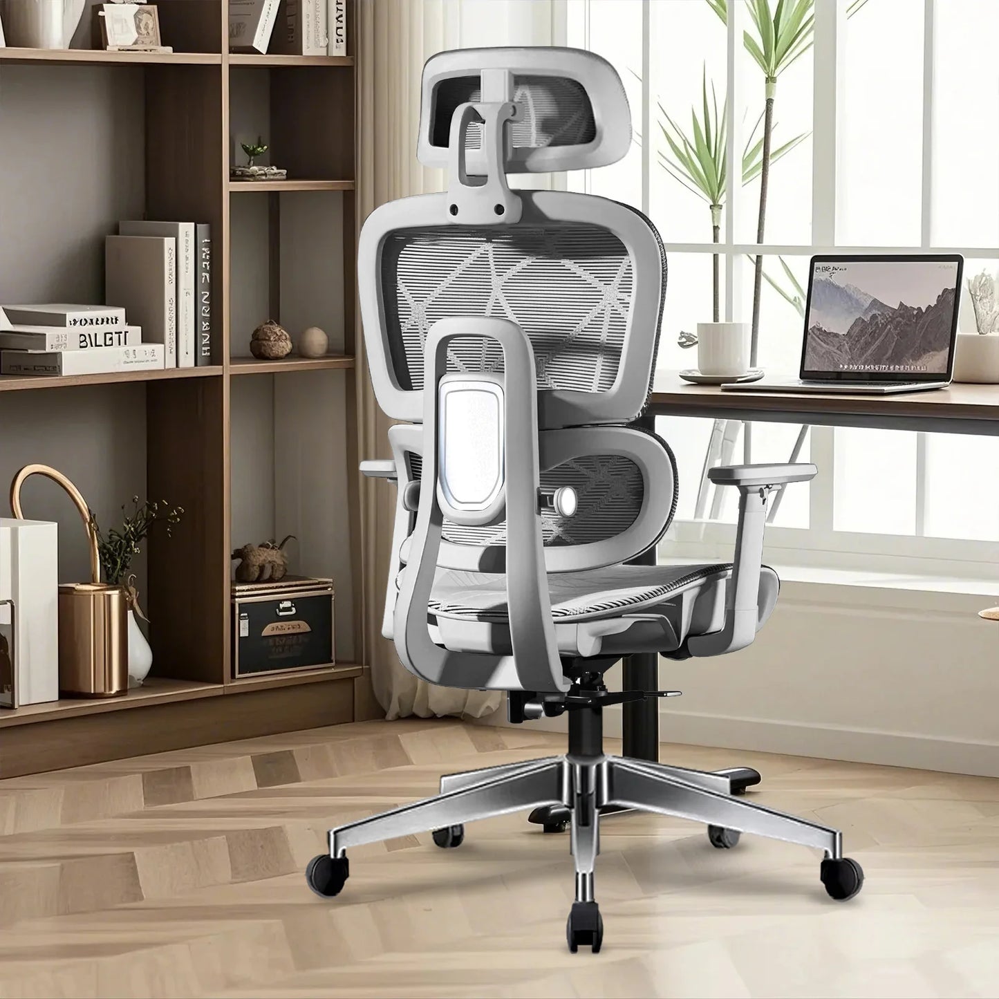 Ergonomic Office Chair Lumbar Support & Neck Pillow Soft Padded Armrests Breathable Mesh Multi-Position Height Adjustment Comfort