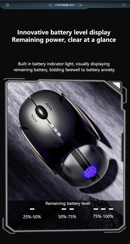 Mouse wireless Bluetooth in metallo Inphic X2 tri-mode, silenzioso, ricaricabile, e-sport, retroilluminato, per gaming, PC e laptop, idea regalo
