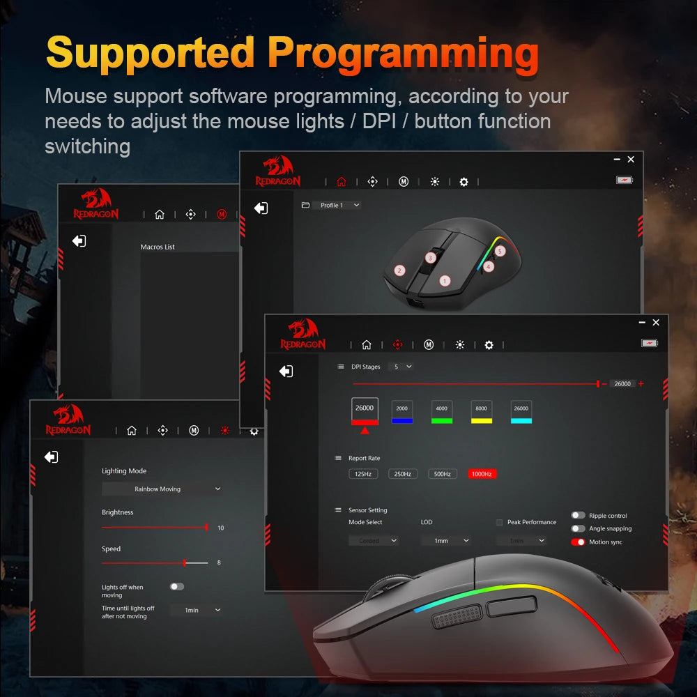 REDRAGON DEICIDE M816 PRO RGB USB Support Bluetooth 2.4G Wireless Gaming Mouse 26000 DPI 6 Buttons for Gamer Wired Mice Computer