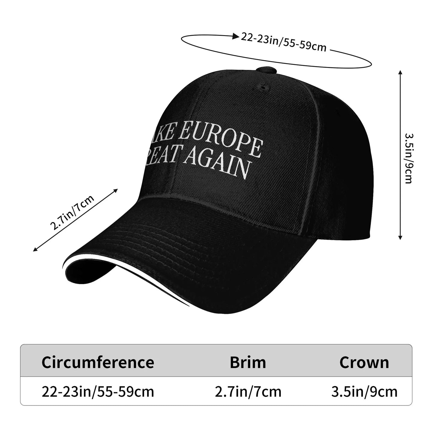 Make Europe Great Again  White Text Sun Baseball Cap Spring Unisex-Teens  Hip Hop Hats Casual Outdoor Sports Baseball Caps