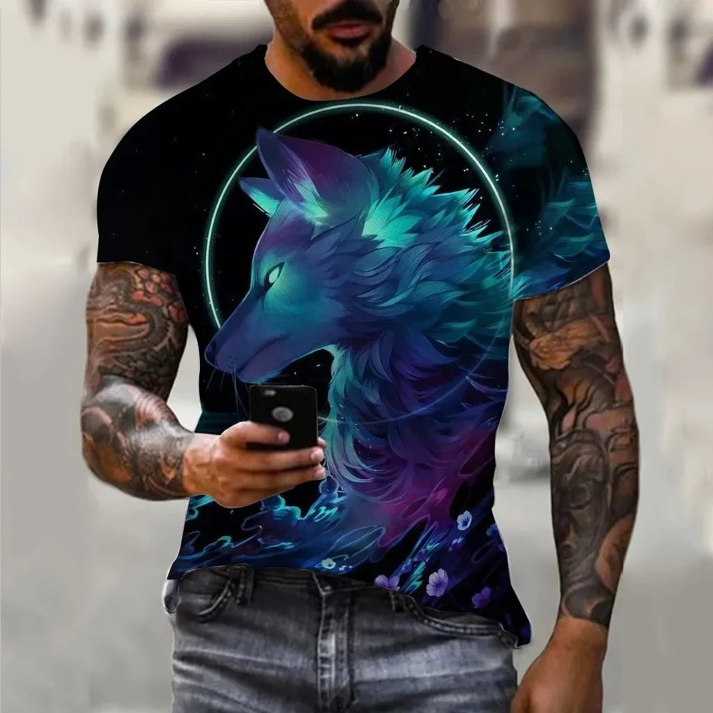 Pánská trička Letní zvířecí vzor s vlkem 3D potisk Topy Trička Letní dámská móda Streetwear Oversized tričko Pánské oblečení