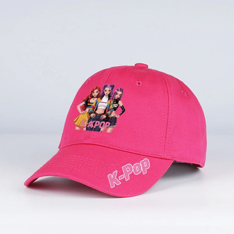 K-Pop Anime Girl Print Black Baseball Cap Adjustable Unisex Korean Music Fan Casual Hat
