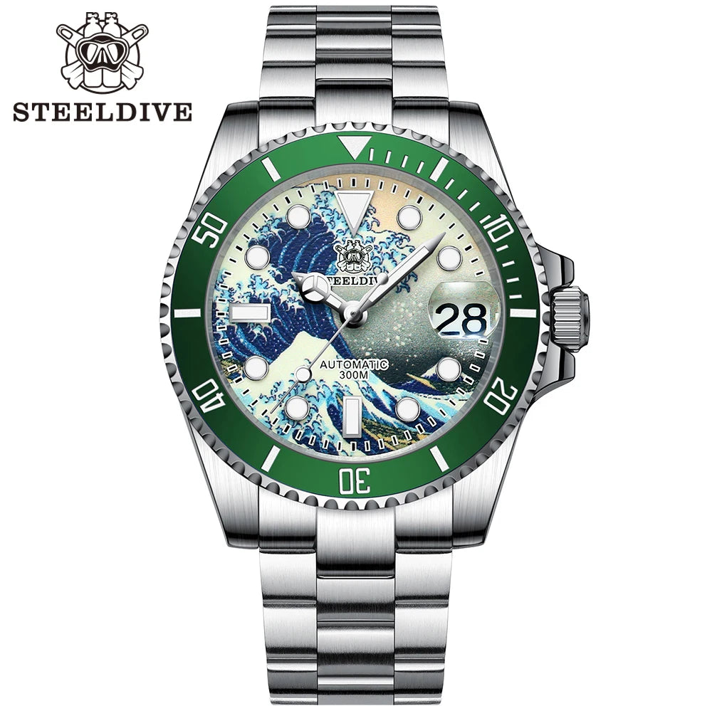 STEELDIVE New SD1953J 41mm Kanagawa Dial Sapphire Glass NH35 Automatic Movement 300M Waterproof Water Ghost Dive Watches For Men