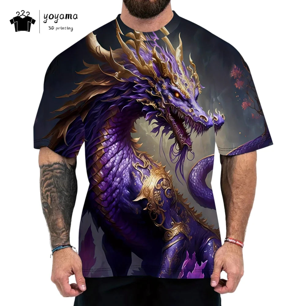 Pánská trička s motivem draka, tričko s krátkým rukávem, módní streetwear, tričko s kulatým výstřihem, trendové zvířecí motivy, 3D tisk, volný střih, univerzální pánské oblečení