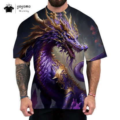 Pánská trička s motivem draka, tričko s krátkým rukávem, módní streetwear, tričko s kulatým výstřihem, trendové zvířecí motivy, 3D tisk, volný střih, univerzální pánské oblečení