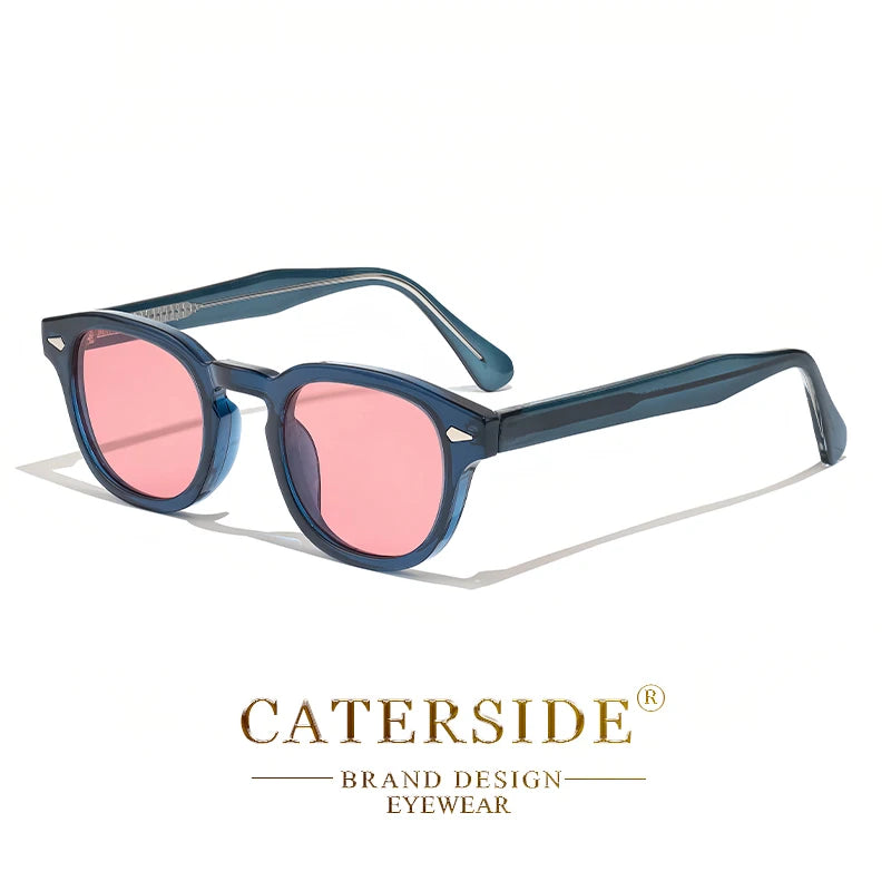 CATERSIDE Retro Small Circular Sunglasses Men Punk Propionic Luxury Brand Design Sun Glasses Women Business Party Eyewear UV400