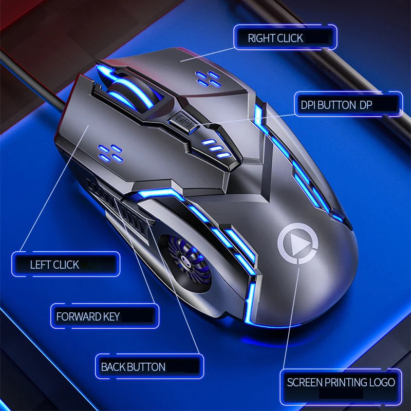 G5 Wired Gaming Mouse Colorful Backlight 6 Button Silent Mouse 4-Speed 3200 DPI RGB Gaming Mouse For Computer Laptop Mice