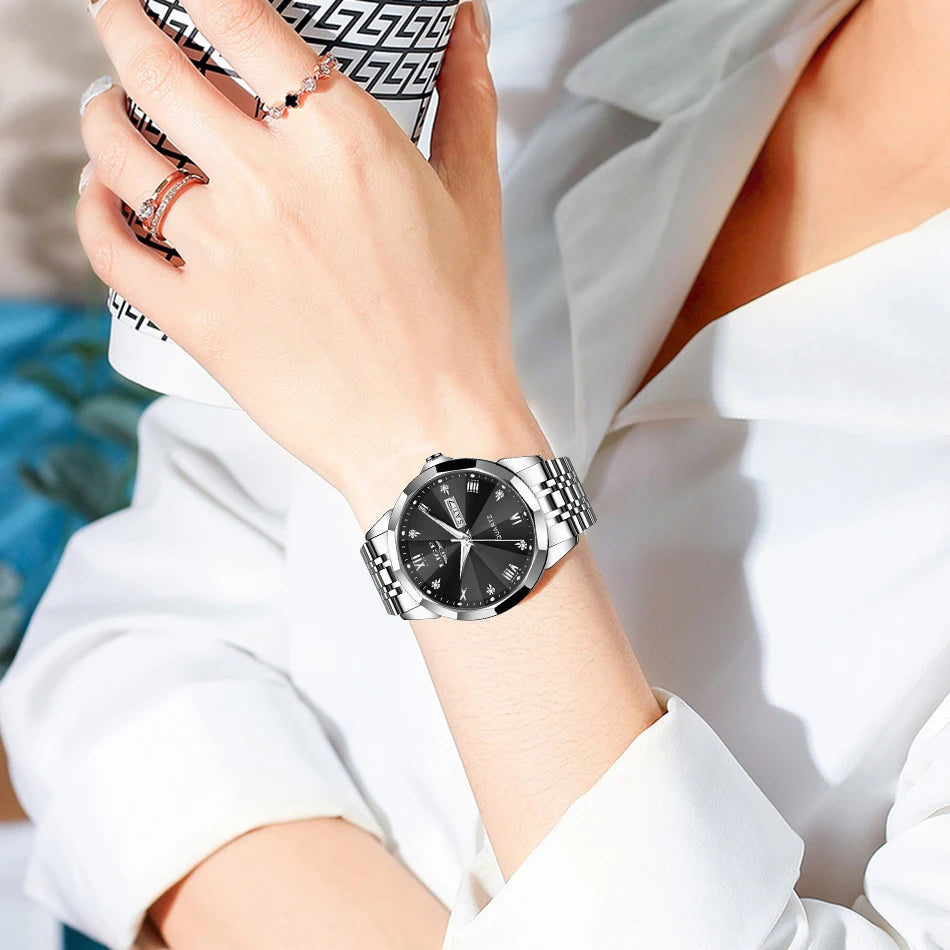 LIGE women’s quartz wristwatch – Elegant and luxurious, displaying the date and day of the week – A simple, water-resistant watch, ideal as a gift for women