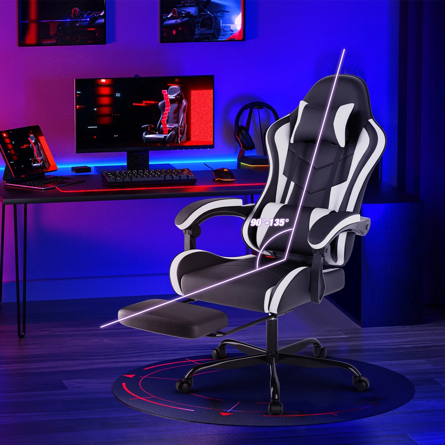 WOTSTA Ergonomic Racing Gaming Chair with Headrest and Lumbar Support Adjustable Swivel Office Chair for Computer Living Room