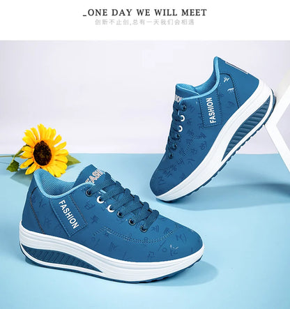 Women’s Outdoor Thick-Bottom Swinging Casual Shoes Fashion Platform Large 42 Flat-Bottom Walking Sports Shoes Walking and Running