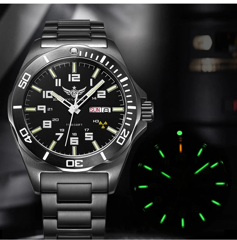 YELANG V1019 Men's Luminous Watch 44mm Mechanical Sapphire Miyota 8205 Automatic Movement 100m Waterproof Diver's Watch for Men