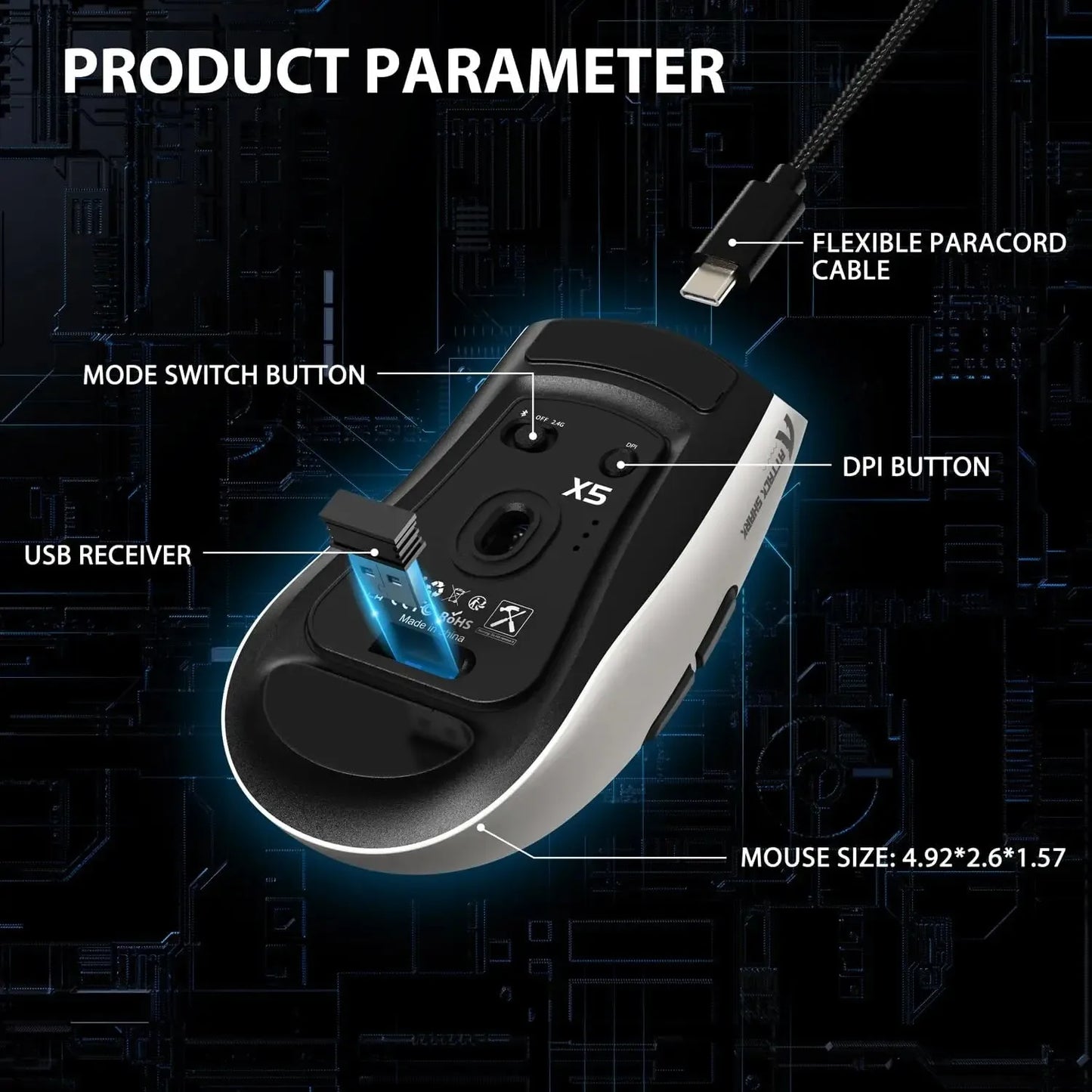 ATTACK SHARK X5 49g Wireless Gaming Mouse, Bluetooth Tri-mode, PixArt Optical Sensor for PC/MAC/Wins