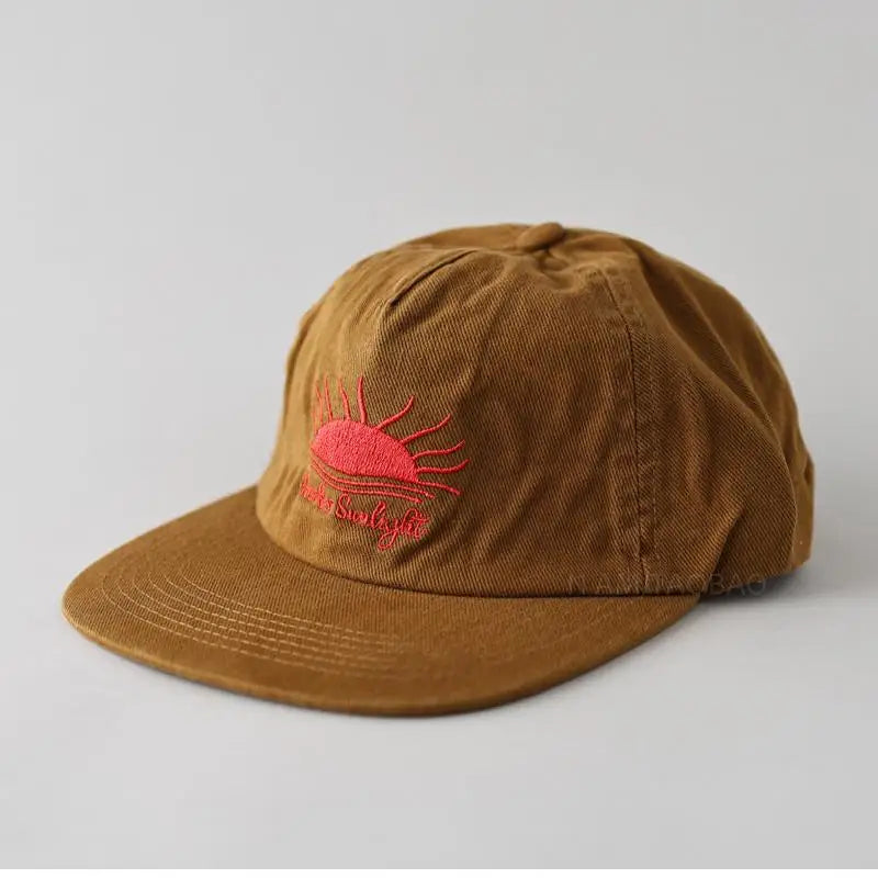 Cute Flat Brim Baseball Cap Women Men Teens Sunrise Embroidrey Summer Caps Sun Hats