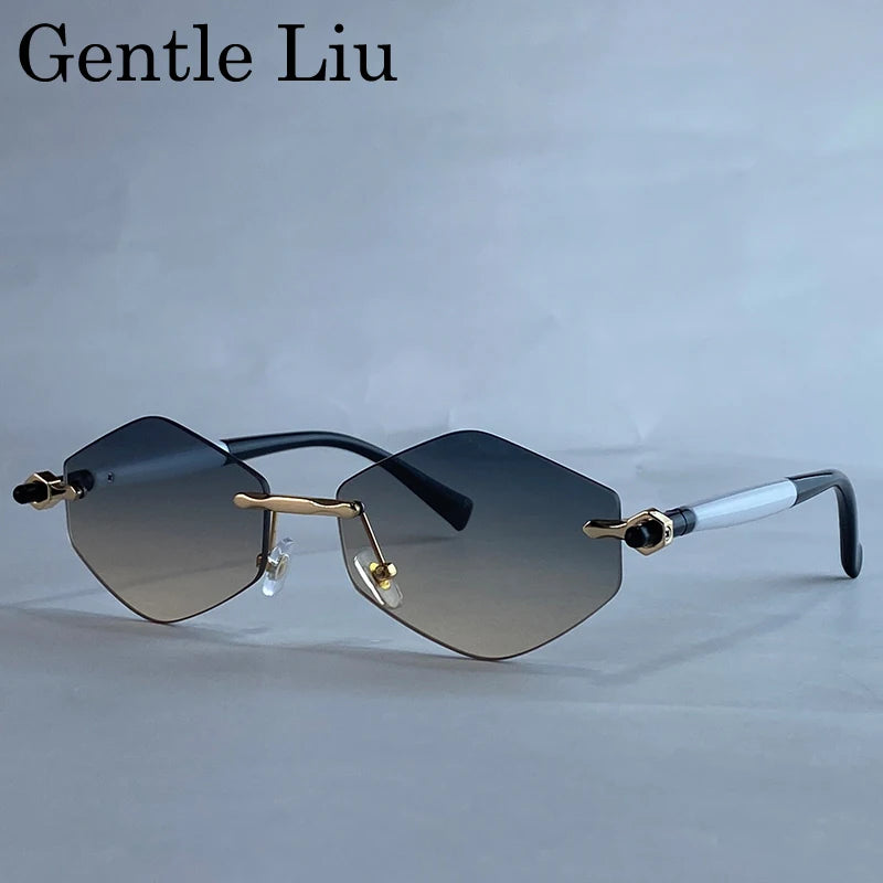 Rimless Polygon Sunglasses Women 2026 Luxury Brand Fashion Retro Sun Glasses Punk Hexagon Eyewear For Lady UV400 Outdoor Shades