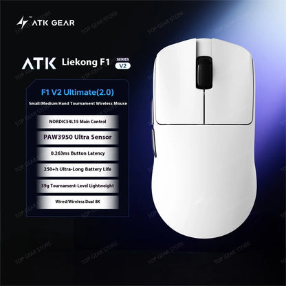 ATK F1 V2 Ultra MAX геймърска мишка, безжична, три режима, PAW3950, двойно 8k, лека ергономична eSports мишка, персонализиран PC аксесоар