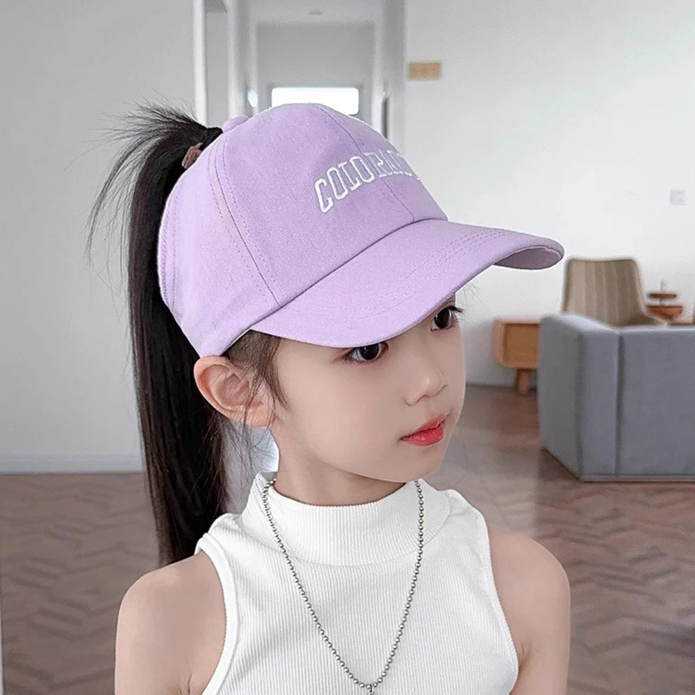 Bows Children Baseball Caps Hollow Empty Top High Ponytail Caps Adjustable Kids summer Sun Hats Boys Girls Hip hop Baseball Hat