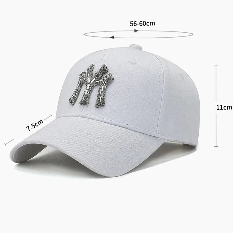 MY Rhinestone-kasket til kvinder – forår og efterår – streetwear, casual, udendørs, Duck Tongue-kasket, mode, alsidig baseballkasket, solskærm