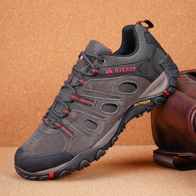 HIKEUP Hiking Shoes Men's Winter Climbing Trekking Sneakers for Men Leather Breathable Outdoor Anti-Skid Sports Work Shoes