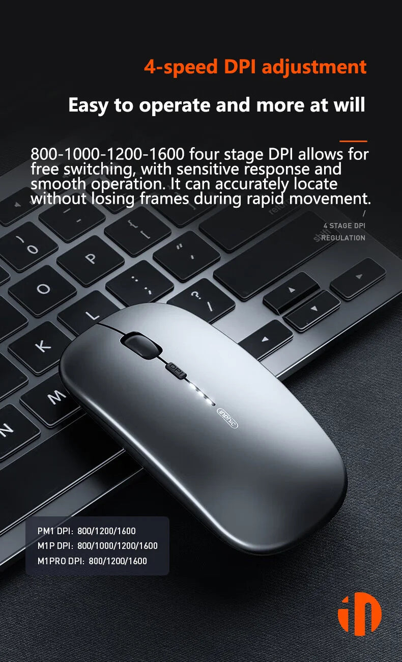 Inphic M1P Rechargeable 2.4G Wireless Mouse Battery Level Display Office Mute Ultra Thin Portable Mouse for Laptop