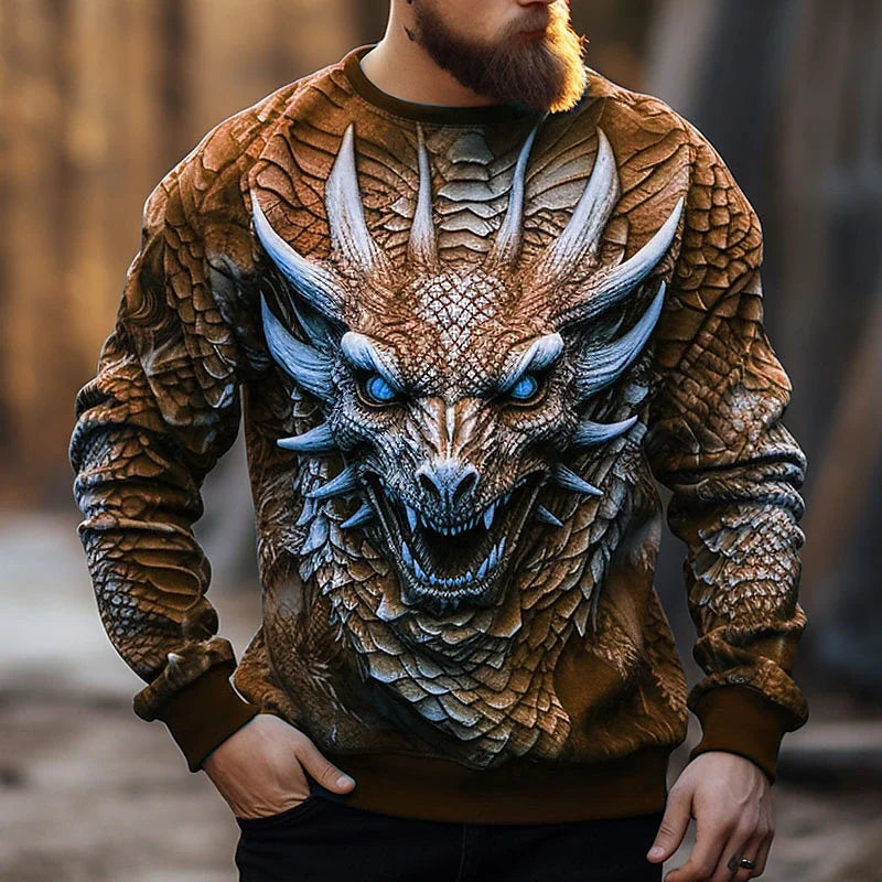 Ανδρικό Hoodie με Κινεζικό Δράκο, Μοντέρνο Φούτερ με 3D Μοτίβο Δράκου, Hip Hop Oversized Pullover, Ανδρικά Ρούχα Monster Golf