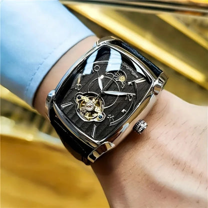 [Reloj mecánico de lujo con tourbillon] Reloj mecánico de lujo con tourbillon ligero para hombre: modelo de gama alta totalmente automático, con un moderno diseño «esqueleto», ideal para un atuendo profesional o