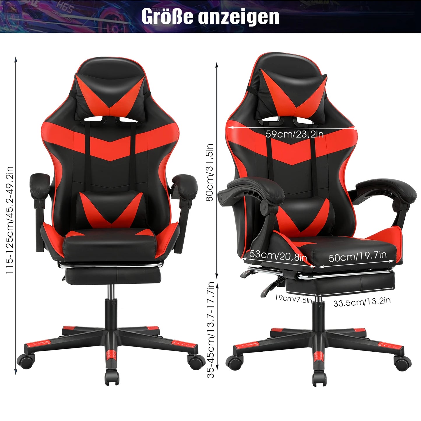 Ergonomic Gaming Chair Racing Chef Armchair Height Adjustable Office Chair Computer Chair with Armrests Headrests Up to 150KG