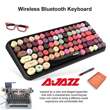 AJAZZ 308i  Wireless Bluetooth Keyboard 84 Keys Rechargeable Retro Round Typewriter Keycaps, Portable Mechanical K