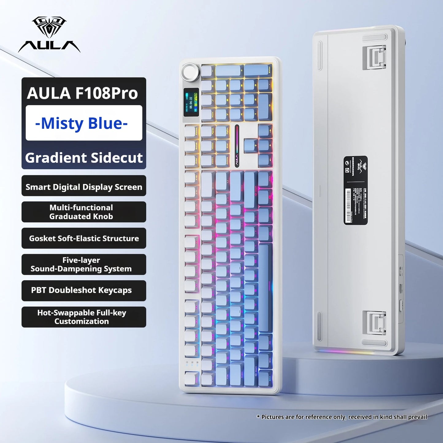 Teclado mecánico AULA F108 PRO personalizado con diseño 100%, retroiluminación RGB, Bluetooth inalámbrico, interruptor HiFi para gaming