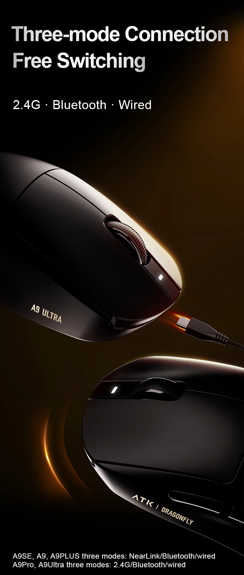 ATK Dragonfly A9 SE Plus Pro Max Ultra Wireless Gaming Mouse NearLink Ultra-lightweight Tri-mode Dual 8K Ergonomic E-sports Mouse