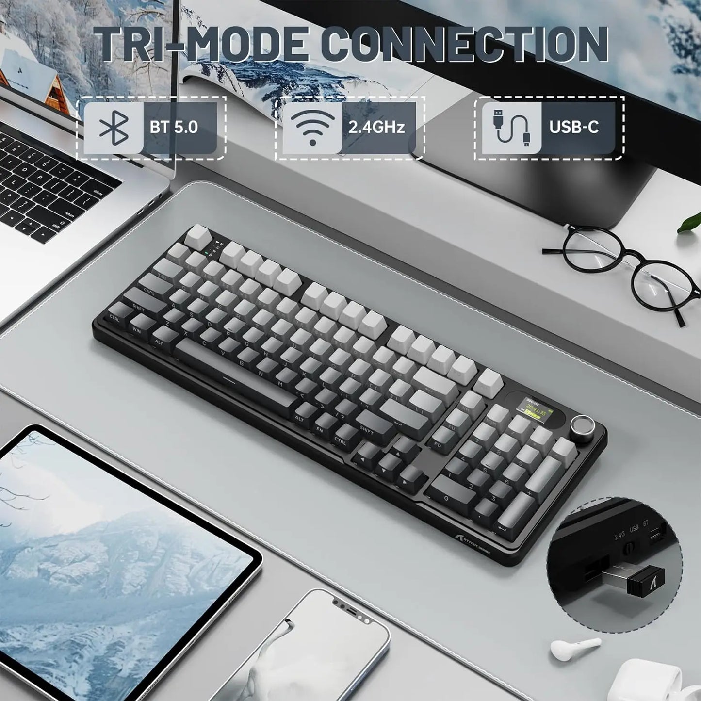 ATTACK SHARK X98 RGB Wireless Mechanical Keyboard, LED Smart Display & Knob, Hot Swappable, Pre-lubed Linear Switches