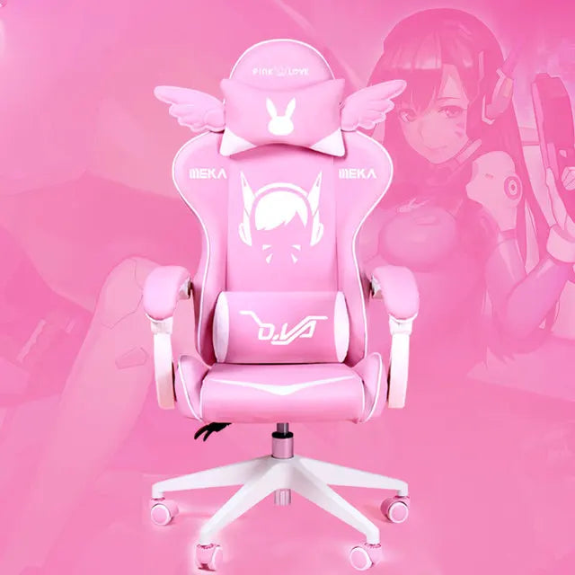 Pink Cartoon Electric Sound Girl Office Chair 360° Lift Rotating Home Computer Game Student Learning to Upgrade Latex Cushion