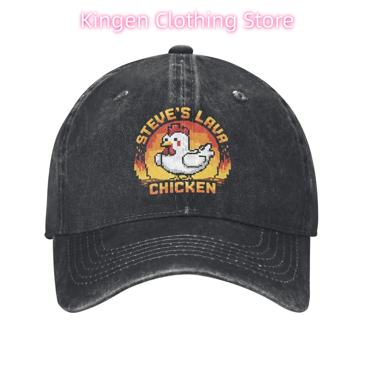 Unisex Chicken Jockey Lava Chicken Print Steves Hat Fashion Distressed Washed  Baseball Cap Adjustable