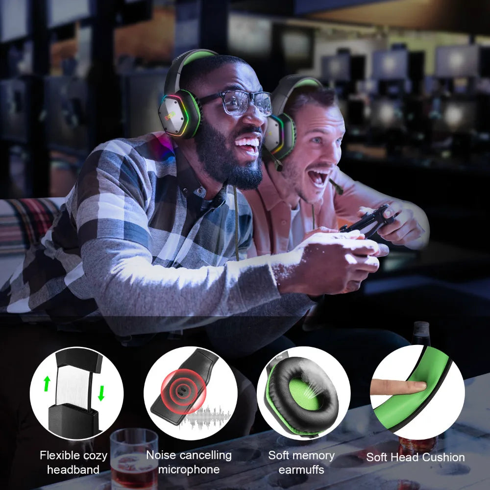 EKSA E1000 USB Gaming Headset for PC, PS4 & PS5, 7.1 Surround Sound Gaming Headset with Noise Cancelling Microphone, RGB Wired Gaming Headphones