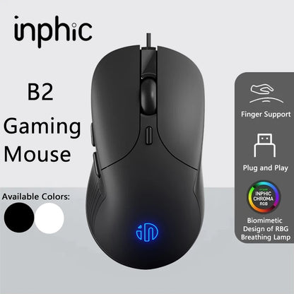 INPHIC B2 USB Wired Mouse, Silent Office Gaming Mouse for PC and Laptops