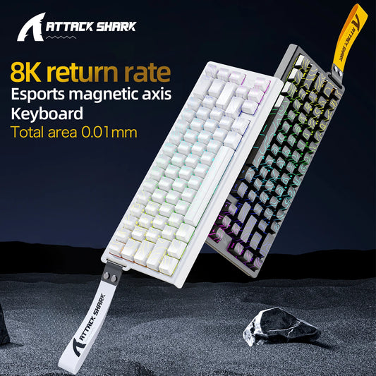 ATTACK SHARK X68HE Magnetic Gaming Keyboard Wired Mechanical Keyboard with Rapid Trigger, 8000Hz Polling Rate, SOCD, RGB Backlit, Hot-Swappable Gaming Keyboard