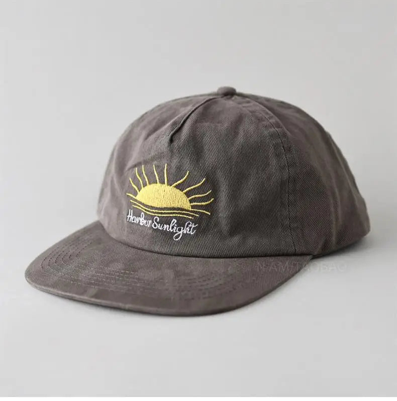 Cute Flat Brim Baseball Cap Women Men Teens Sunrise Embroidrey Summer Caps Sun Hats