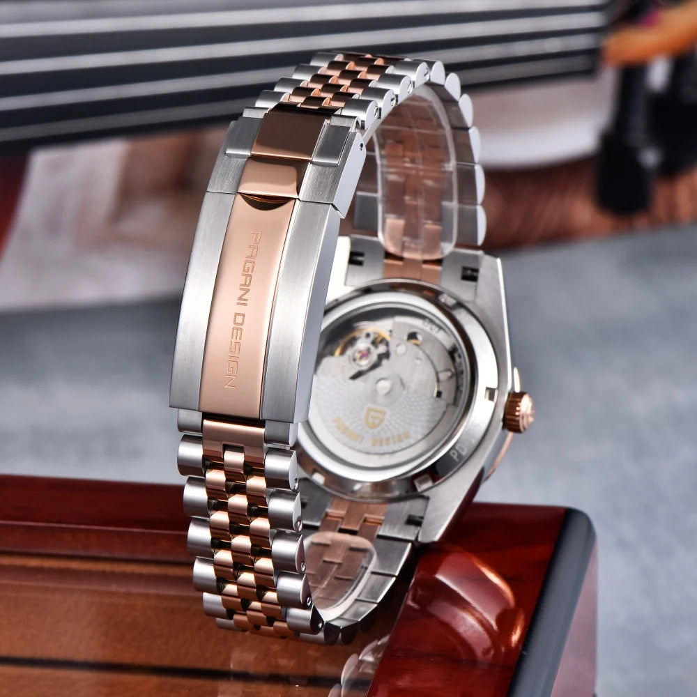 PAGANI DESIGN Luxe herenhorloge met saffierglas, lichtgevende wijzers, roestvrij staal, week- en datumweergave, mechanisch, waterdicht, ST16 herenhorloge